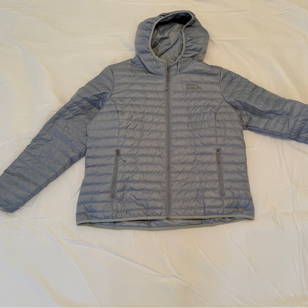 Eddie Bauer Women’s Light Blue Hooded Puffer Jacket